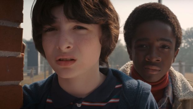 Finn Wolfhard as Mike (left), Eleven's friend and love interest in<I>Stranger Things</i>.