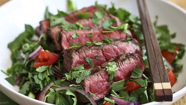 Thai beef salad: When you don't eat meat all the time, you can afford to buy a healthier cut and more sustainable portions.