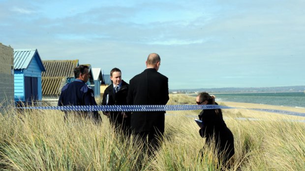 Looking for clues ... Police have conducted a line search of the area where the young woman was attacked at Edithvale beach.