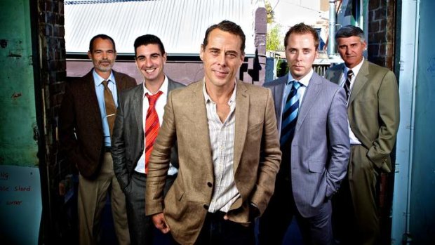 Serious Boys Theatre: Marcus Graham (centre front) with some of the <em>Glengarry Glen Ross</em> cast.