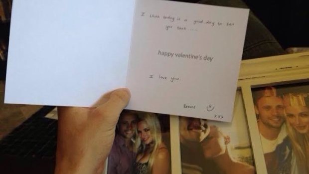 "I love you" ... A photograph of the Valentine's Day card and present Reeva Steenkamp left for her boyfriend Oscar Pistorius the night before he shot and killed her.