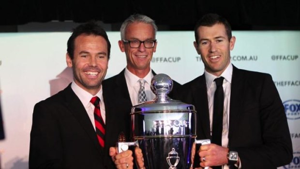 Paul Reid, David Gallop and Brett Emerton launch the FFA Cup.