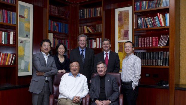 Huawei's first local board was formed in Australia in June 2011. From the left: Jeff Liu, regional president; Chen Lifang, global director; Alexander Downer, independent director; John Brumby, independent director; Guo Fulin, Australia CEO with Ren Zhengfei, Huawei founder and CEO and John Lord, Australian Chairman in the front row.