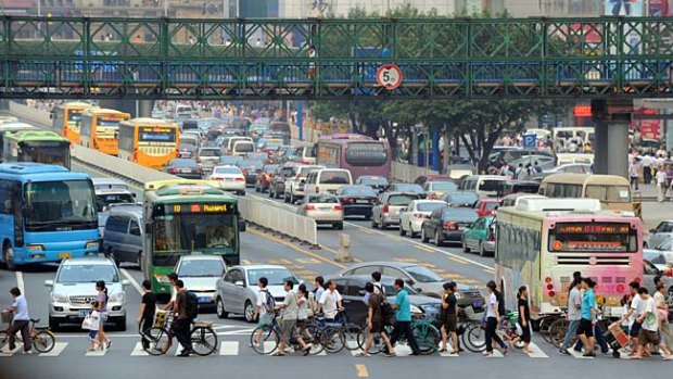 The bustling town centre of Guangzhou, in the province of Guangdong.