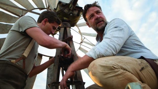 Ryan Corr, left,  as Art and Russell Crowe as Joshua Connor in <i>The Water Diviner</i>.