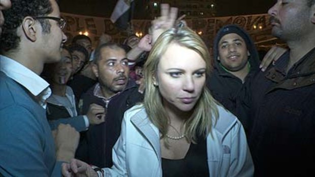 Lara Logan is pictured in Cairo's Tahrir Square moments before she was assaulted in this photograph taken on February 11.