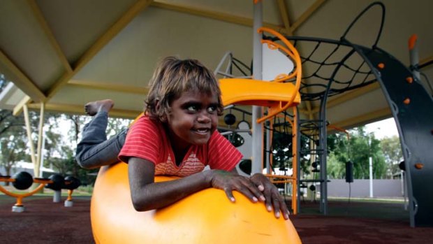 Safe at last ... children play in protected, alcohol-free accommodation at a Visitor Park in Alice Springs.