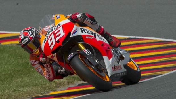Steep learning curve: Spanish young gun Marc Marquez on the way to winning in Germany.