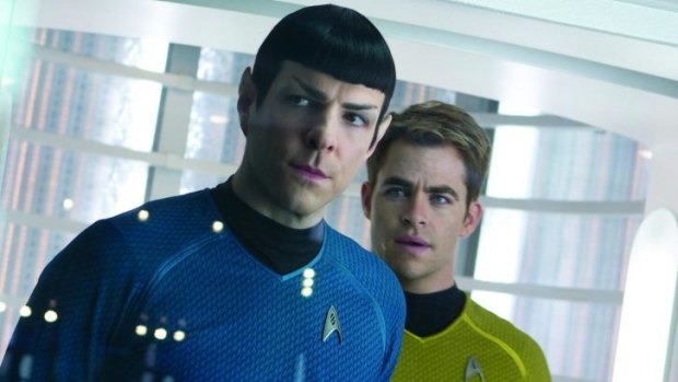 First Officer Spock (Zachary Quinto) and Captain Kirk (Chris Pine) in <i>Star Trek Into Darkness</i>.