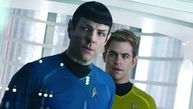 First Officer Spock (Zachary Quinto) and Captain Kirk (Chris Pine) in <i>Star Trek Into Darkness</i>.