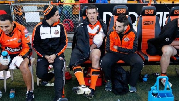 Unhappy day at the office: Tigers veteran Braith Anasta finished the match on the bench with an arm injury.