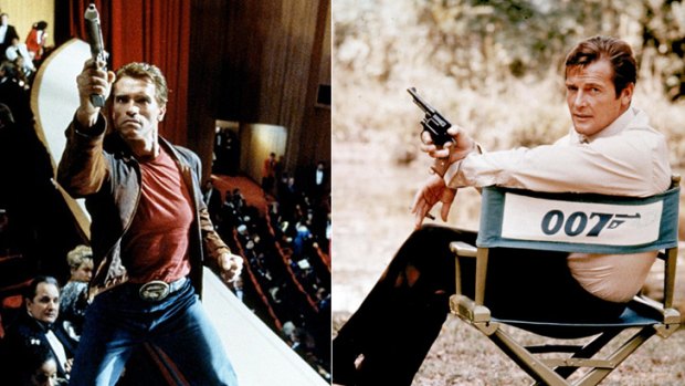 MIA ... <em>Last Action Hero</em>, left, and Roger Moore as 007.