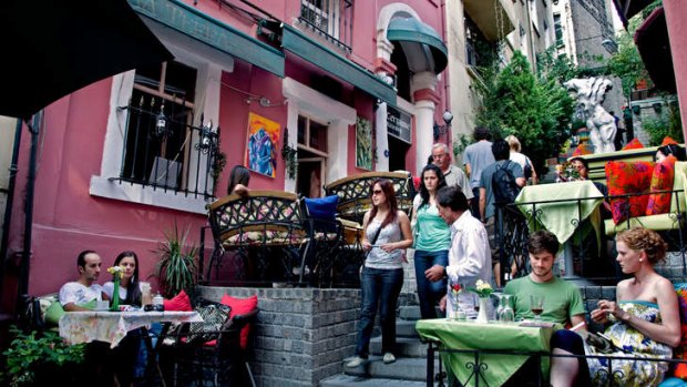 Cafe terraces in Istanbul.