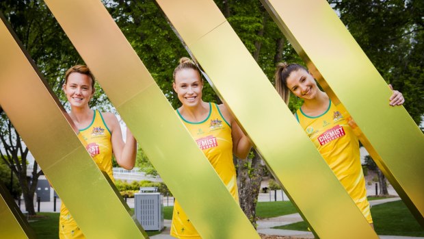 Record run: The Australian Netball Diamonds have won 18 games in a row and are the world's best team. From left: Natalie Medhurst, acting captain Kim Green, and Kim Ravaillion.