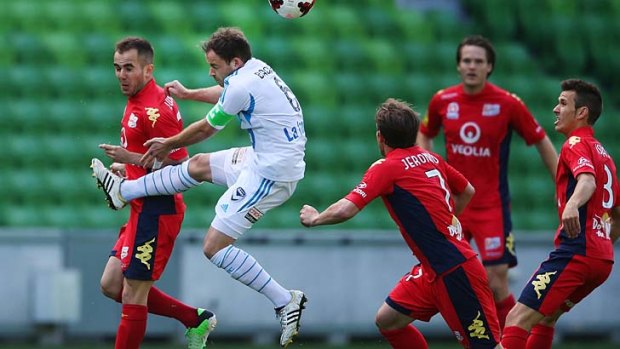 Persistence pays: Victory's Leigh Broxham in a pre-season match against Adelaide United.