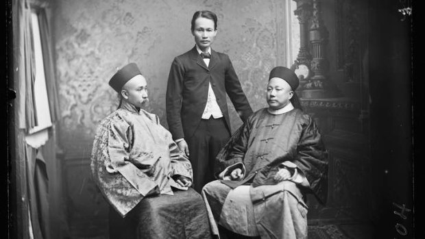 General Wong Yung Ho and Consul-General U Tsing with an unidentified young Chinese male in a western suit.