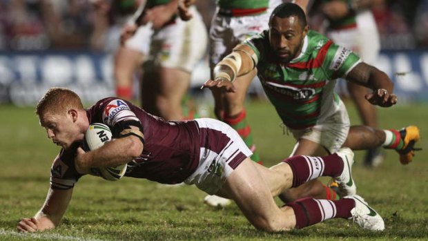 Everywhere man: Tom Symonds in action against the Rabbitohs during round seven.