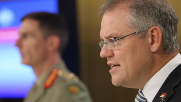 Minister for Immigration Scott Morrison and Operation Sovereign Borders Commander, Lieutenant-General Angus Campbell.