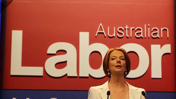 Having her say ... Julia Gillard speaks to Labor delegates.