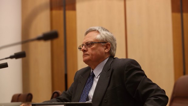 Dr Gary Rumble appearing before a Senate committee examining the Defence Abuse Response Taskforce 2014. Photo: Andrew Meares