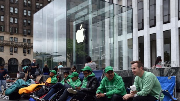 Long wait: The queue outside the Apple Store on Fifth Avenue, New York.