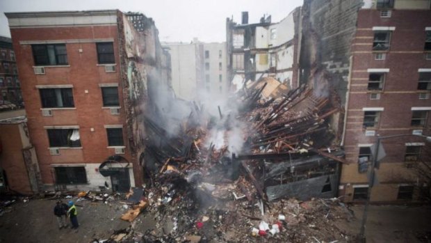 The site of the deadly building explosion and collapse in Harlem.
