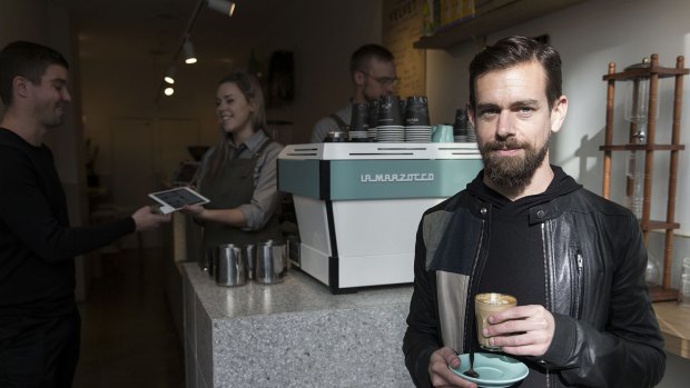 Chief executive of Twitter  Jack Dorsey poses for a photo at Black Velvet espresso in Melbourne.