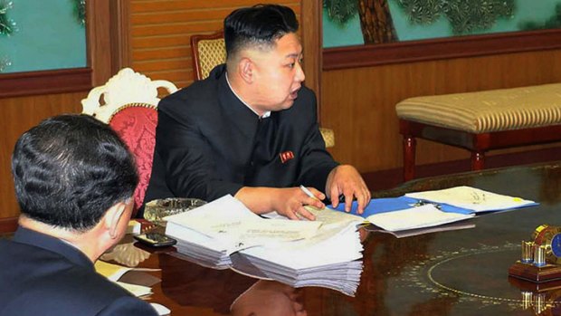North Korean leader Kim Jong-Un attending a consultative meeting.