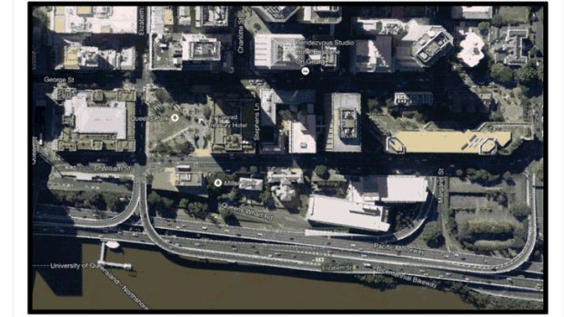 An aerial view of the Brisbane heritage and government precinct.