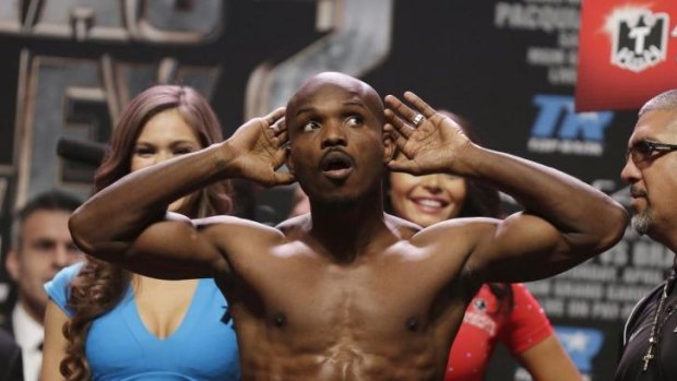 Timothy Bradley hams it up during his weigh-in.