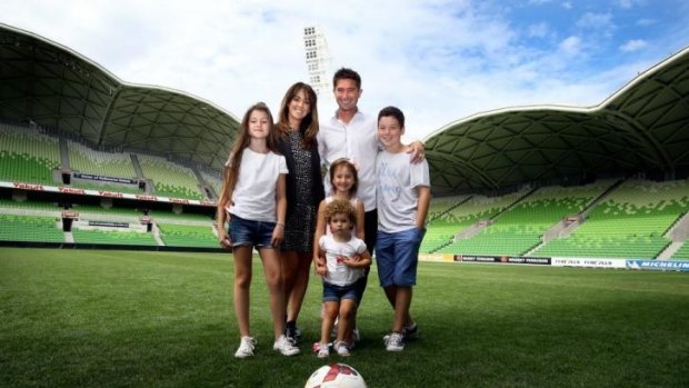 Harry Kewell with his wife Sheree and children Taylor, Ruby, Matilda and Dolly.