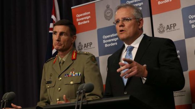 Breach of Indonesian Sovereignty: Lieutenant-General Angus Campbell and Immigration Minister Scott Morrison at a press conference in Canberra.