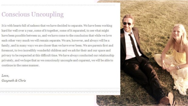The statement on Gwyneth Paltrow's website Goop that announced her split from husband Chris Martin.