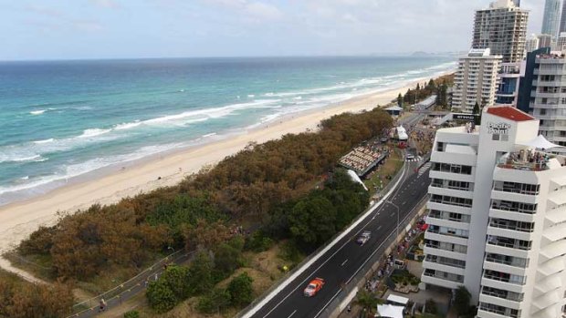 On a beautiful Gold Coast day the V8s roar around the Surfers Paradise circuit.