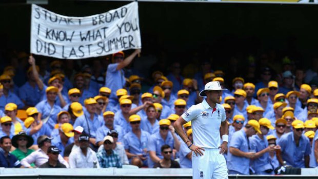 Stuart Broad of England looks on from the outfield during day one of the First Ashes Test match between Australia and England at The Gabba.