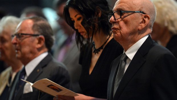 Rupert Murdoch and wife Wendi Deng at Dame Elisabeth Murdoch's funeral service.