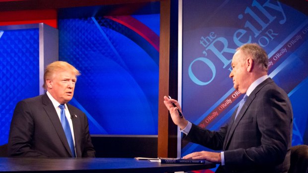 Then-Republican presidential candidate Donald Trump, left, is interviewed by Bill O'Reilly.