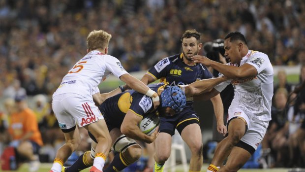 Thrashing: Scott Fardy's Brumbies struggled against the Chiefs at home.