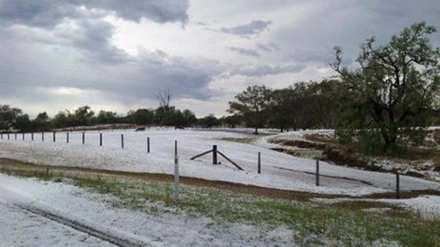 Hail turned the town of Ramsay, south of Toowoomba, into a winter wonderland on Wednesday afternoon. Photo: Nicole Charles/The Toowoomba Chronicle.