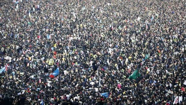 Mass display: protesters at Wednesday's rally refusing to accept the election results.