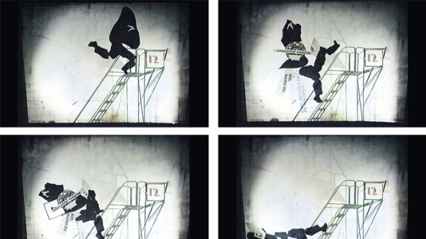 Images from <i>Learning from the Absurd: The Nose</i>, a video projection by South African artist William Kentridge.