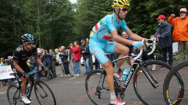 "He [Nibali] is in great shape as his attack and victory showed": Australia's Richie Porte (left) attempts to follows Italy's Vincenzo Nibali during the Tour de France's stage ten.