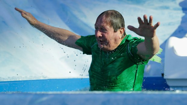 Football coach Kevin Sheedy takes part in the Big Freeze event, which raises money for research into motor neurone disease.