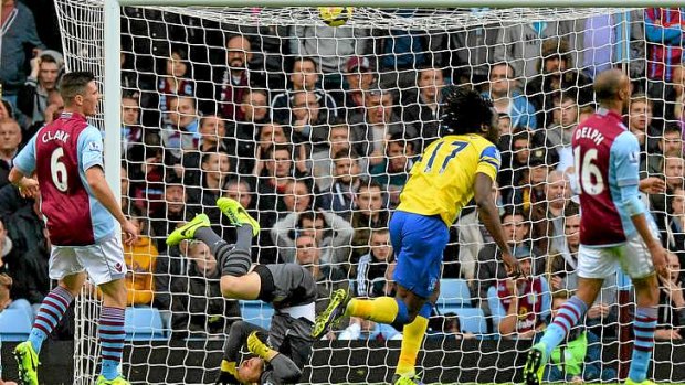 Romelu Lukaku scores the opening goal for Everton against Aston Villa.