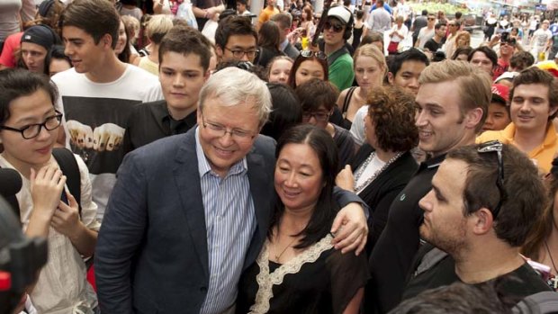 Kevin Rudd on the campaign trail in Brisbane.