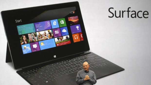 Microsoft Corp chief executive officer Steve Ballmer launches the company's Surface tablet in June.