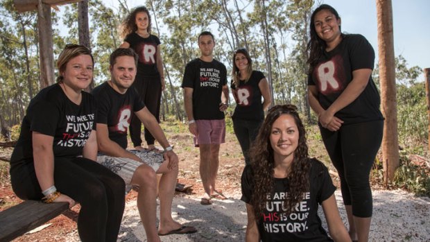 Key figures in the newly-formed Recognise This youth-led campaign as the Journey To Recognition reaches the Garma Festival in Arnhem land. Pictured (L-R) April Long, Lachlan McDaniel, Chloe Wighton, Pete Dawson, Shannan Dodson, Carla McGrath and Charlee-Sue Frail.