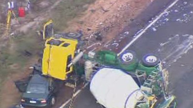 The fatal crash involving three vehicles including a cement truck.