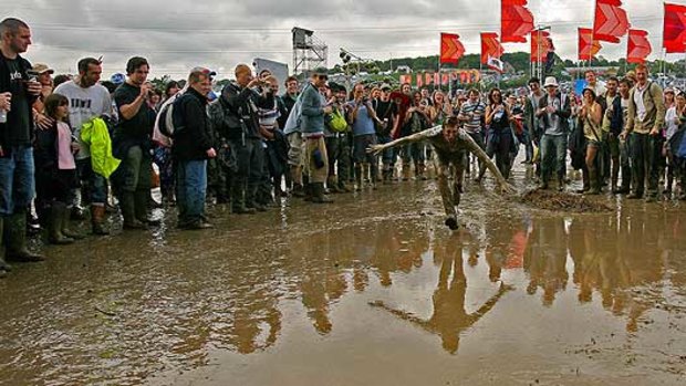 Flashback ... to fun in the mud at the Glastonbury festival in 2007.