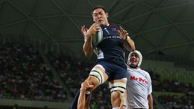 Testing trial: Gareth Delve wins a Rebels lineout.